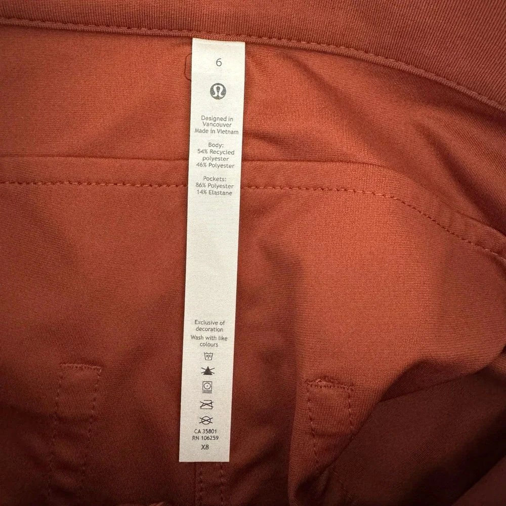 Lululemon Womens City Sleek 5 Pocket Pant 7/8 Size 6 Terracotta Orange